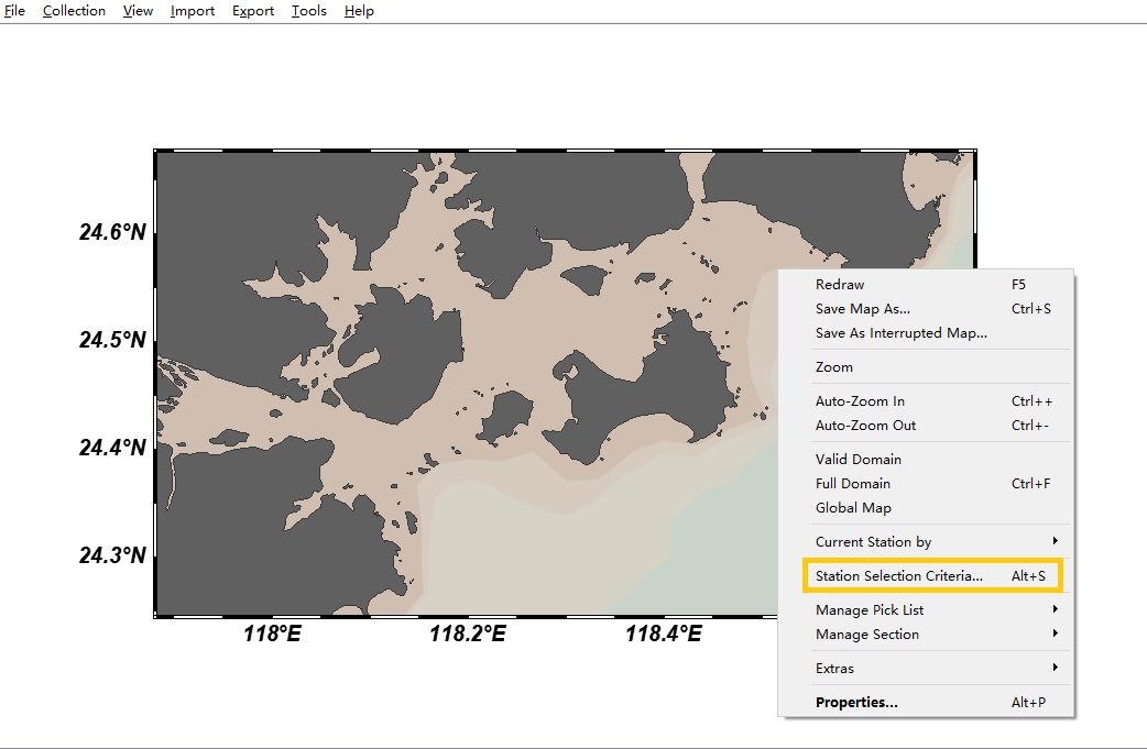 ODV可以对站位(Stattion)和样品(Sample)进行筛选。通过右击 Map--->Station Selection ...